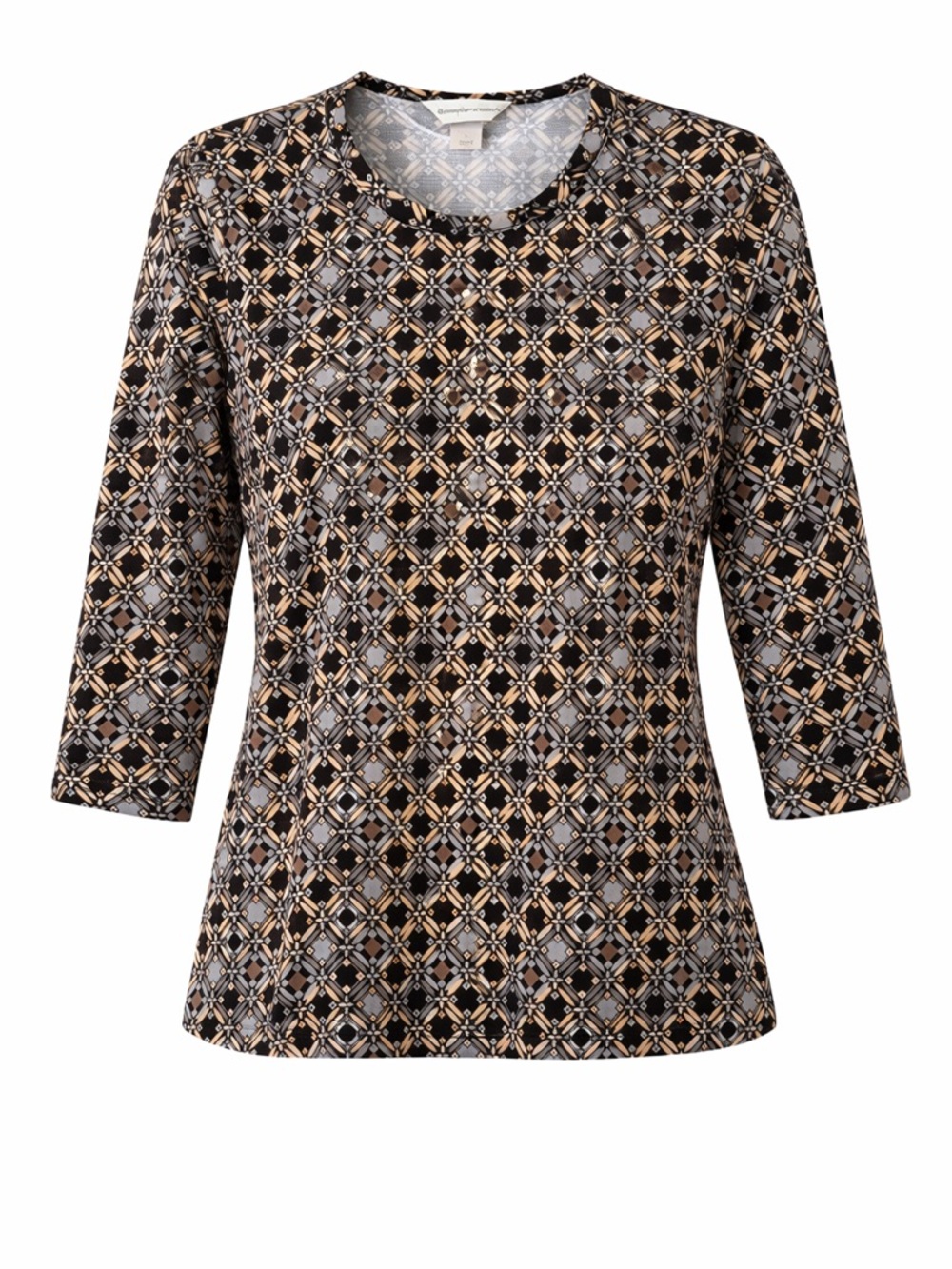 Christopher & Banks Geometric Print Top Black Cream 3/4 Sleeve Casual Women’s M